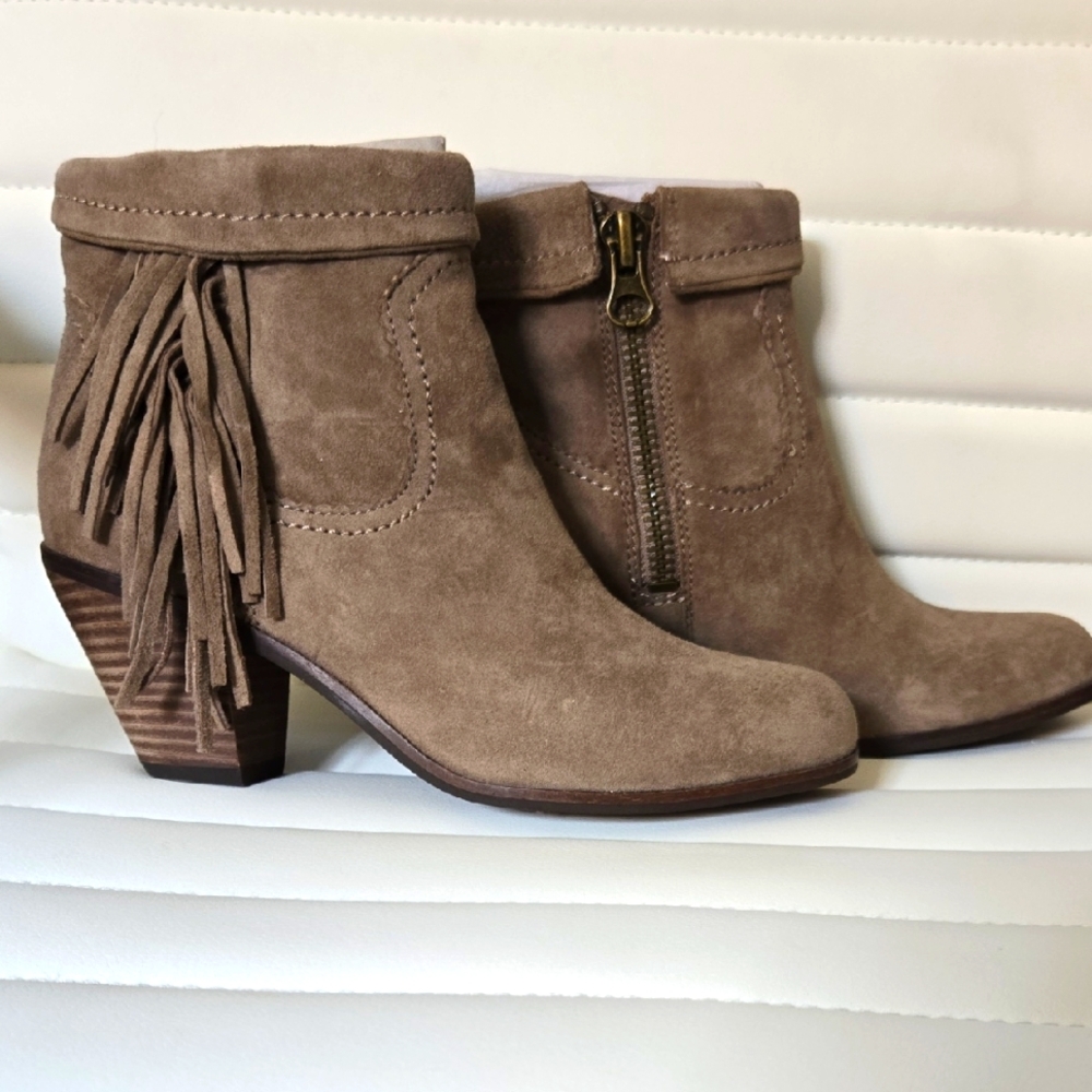Tan Suede Ankle Boots with Fringe